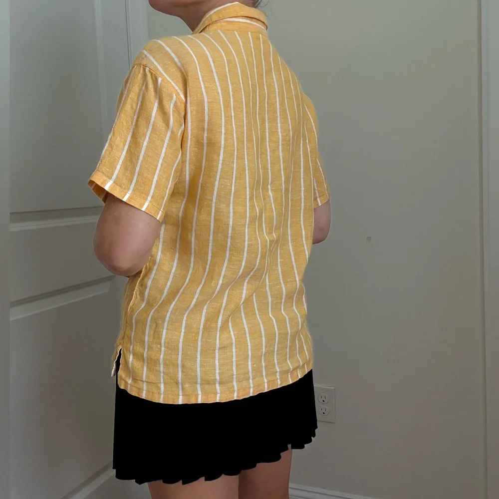 Yellow Striped Button-Up Women's Top - Picture 6 of 8